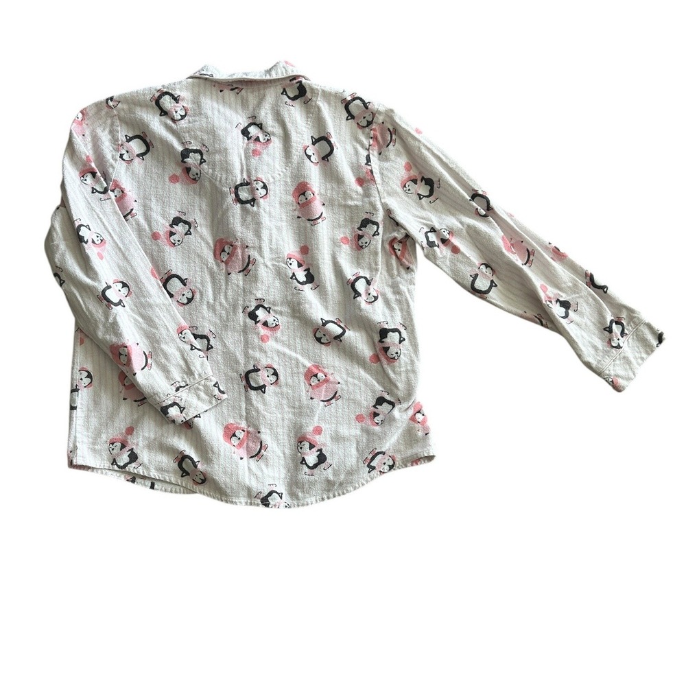 La Vie En Rose Pink Penguin Flannel Pajama Set Sz L Cotton‎ Button Down Cozycore - Picture 5 of 9
